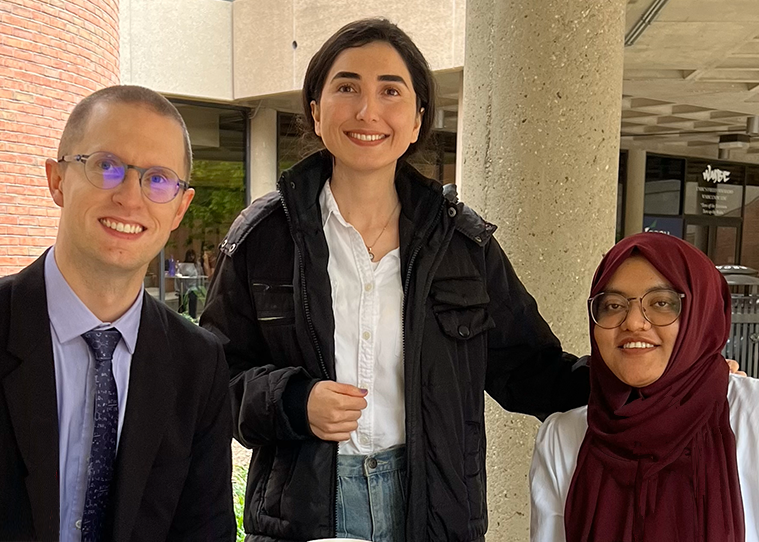 Dr. Josephson, Parivash Feyzishendi, Samiha Sharlin outside of the University Center at UMBC. Spring/Summer 2023, photo credit: Samiha Sharlin